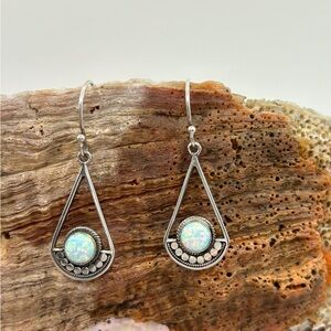Sterling Silver 925 Teardrop Earrings with Opal Center by Annika Witt